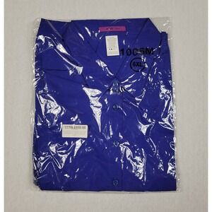 MOJO U.S.A. Royal Blue Cotton Blend Button-down 3/4 Sleeve Top Shirt Womens 6XL